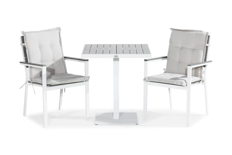 Cafésett Tunis 70x70 + 2 Tunis Stablestol m Pute, Hvit|Grå|Offwhite