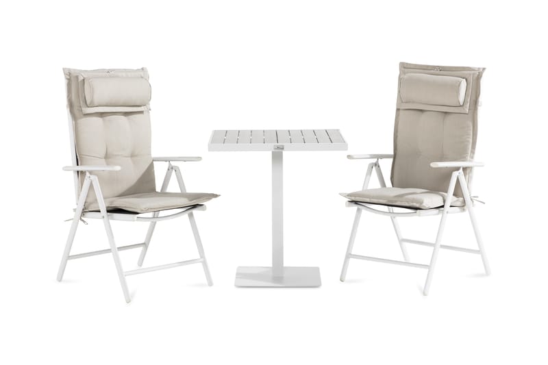 Cafésett Tunis 70x70+2 Maggie Posisjonsstol +Pute - Hvit|Grå|Offwhite - Hagemøbler & utemiljø - Hagegruppe - Cafemøbler & cafesett