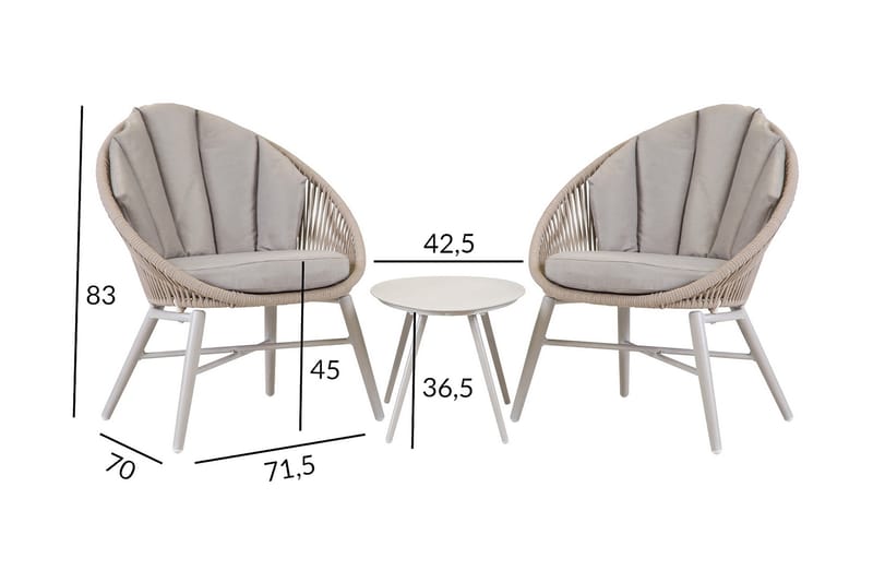 Cafesett SHELLY bord og 2 stoler grå / beige - Cafemøbler & cafesett
