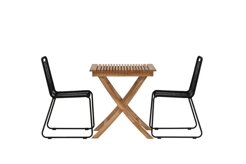 Ghana Cafégruppe 70x70 cm + 2 Lindos Stablebar Stol, Svart/Brun