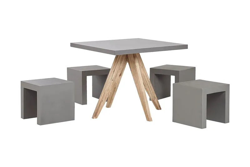 Hagesett av bord och 4 krakker 90x90 OLBIA, Grå