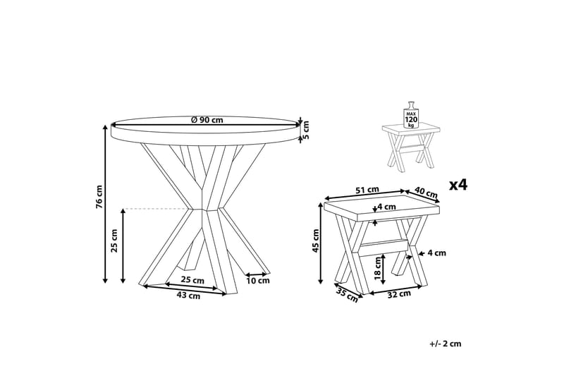 Hagesett med bord og 4 krakker¸ 90 cmOLBIA - Grå - Hagemøbler & utemiljø - Hagegruppe - Cafemøbler & cafesett