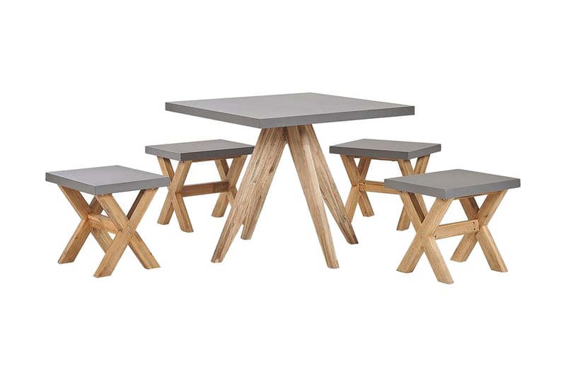 Hagesett med bord og 4 krakker 90 x 90 cm OLBIA - Grå - Hagemøbler & utemiljø - Hagegruppe - Cafemøbler & cafesett