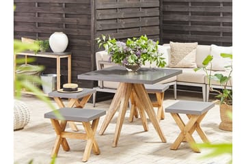 Hagesett med bord og 4 krakker 90 x 90 cm OLBIA - Grå - Hagemøbler & utemiljø - Hagegruppe - Cafemøbler & cafesett