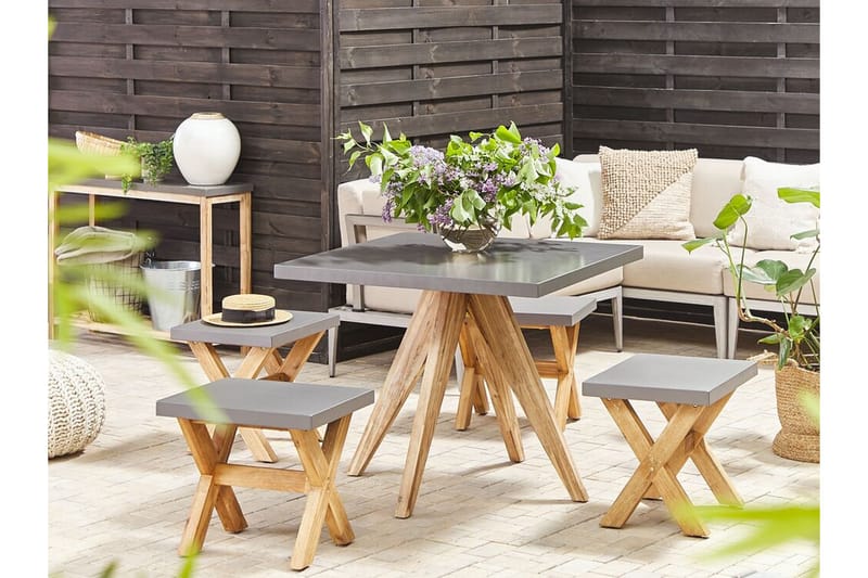 Hagesett med bord og 4 krakker 90 x 90 cm OLBIA - Grå - Hagemøbler & utemiljø - Hagegruppe - Cafemøbler & cafesett