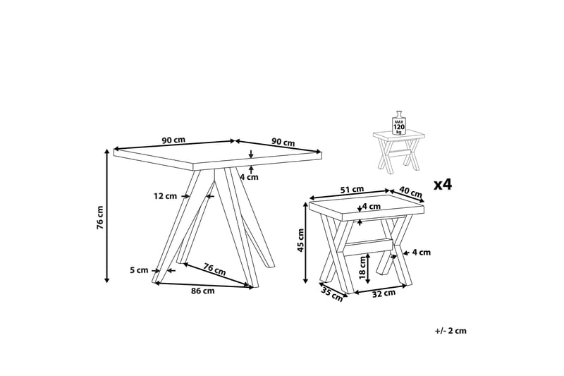 Hagesett med bord og 4 krakker 90 x 90 cm OLBIA - Grå - Hagemøbler & utemiljø - Hagegruppe - Cafemøbler & cafesett