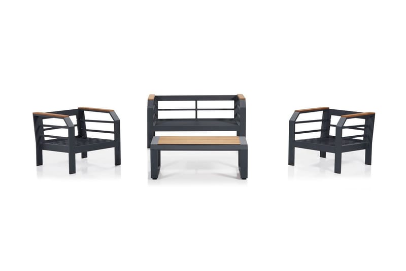 Lassento Cafésett 137 cm + 2-seters Sofa + 2 Lenestoler - Grå / Svart - Hagemøbler & utemiljø - Hagegruppe - Cafemøbler & cafesett