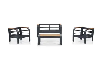 Lassento Cafésett 137 cm + 2-seters Sofa + 2 Lenestoler - Grå / Svart - Hagemøbler & utemiljø - Hagegruppe - Cafemøbler & cafesett