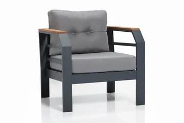 Lassento Cafésett 137 cm + 2-seters Sofa + 2 Lenestoler - Grå / Svart - Hagemøbler & utemiljø - Hagegruppe - Cafemøbler & cafesett