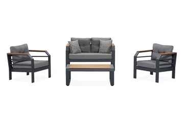 Lassento Cafésett 137 cm + 2-seters Sofa + 2 Lenestoler - Grå / Svart - Hagemøbler & utemiljø - Hagegruppe - Cafemøbler & cafesett