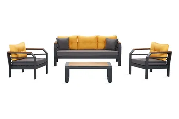 Lassento Cafésett 197 cm + 3-seters Sofa + 2 Lenestoler - Gul/Grå/Svart - Hagemøbler & utemiljø - Hagegruppe - Cafemøbler & cafesett