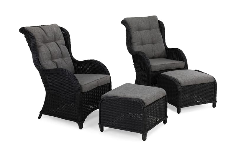 Marcus Ørelapplenestol med Fotskammel m Pute 2-pk, Svart