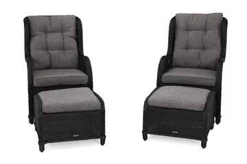 Marcus Ørelapplenestol med Fotskammel m Pute 2-pk - Svart - Hagemøbler & utemiljø - Hagegruppe - Cafemøbler & cafesett