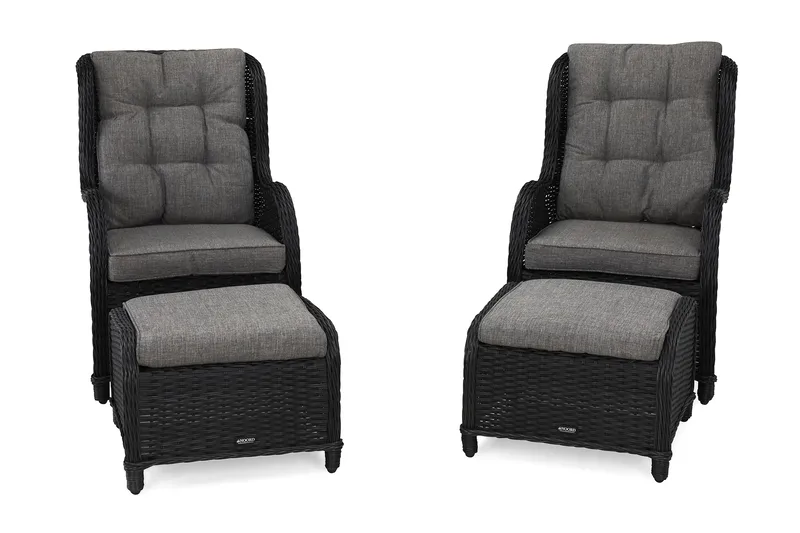 Marcus Ørelapplenestol med Fotskammel m Pute 2-pk - Svart - Hagemøbler & utemiljø - Hagegruppe - Cafemøbler & cafesett