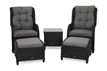 Marcus Cafésett med 2 Ørelappstoler med Fotskammel inkl. Pute - Svart - Hagemøbler & utemiljø - Hagegruppe - Cafemøbler & cafesett