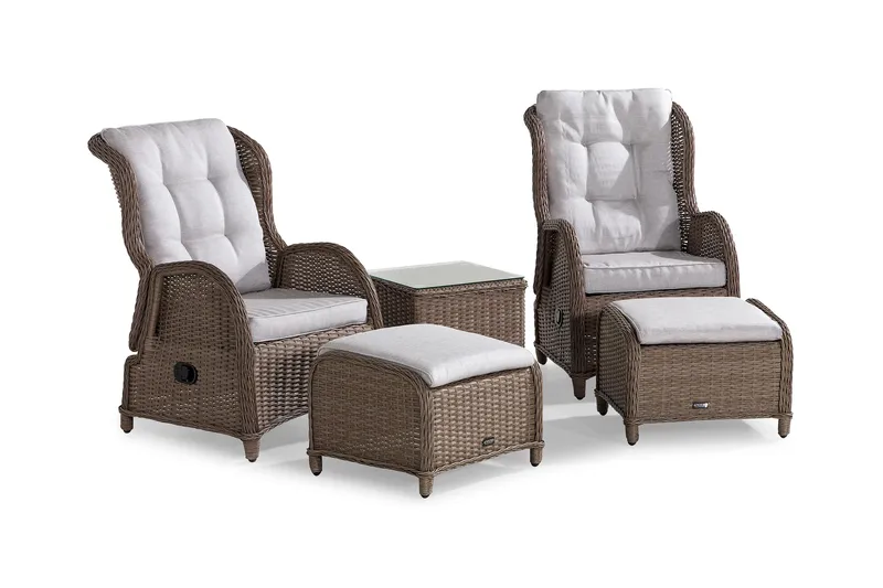 Marcus Cafésett med 2 Reclinerlenestoler m Pute, Natur