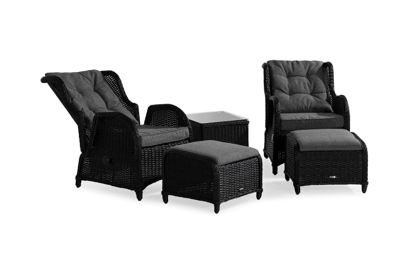 Marcus Cafésett med 2 Reclinerlenestoler m Pute - Svart - Hagemøbler & utemiljø - Hagegruppe - Cafemøbler & cafesett
