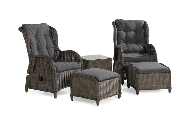 Marcus Cafésett med 2 Reclinerlenestoler m Pute, Grå