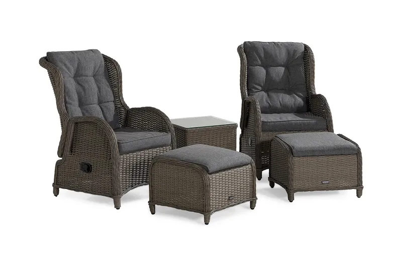 Marcus Cafésett med 2 Reclinerlenestoler m Pute, Grå