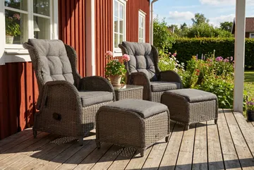 Marcus Cafésett med 2 Reclinerlenestoler m Pute - Grå - Hagemøbler & utemiljø - Hagegruppe - Cafemøbler & cafesett