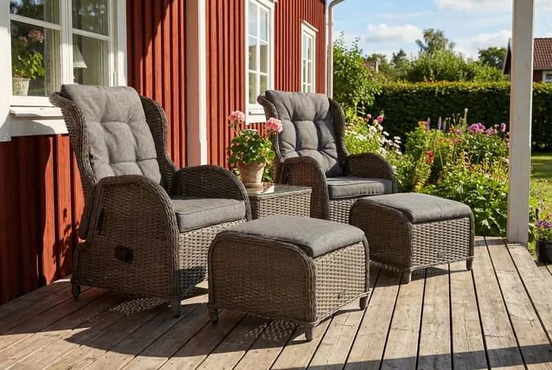 Marcus Cafésett med 2 Reclinerlenestoler m Pute - Grå - Hagemøbler & utemiljø - Hagegruppe - Cafemøbler & cafesett