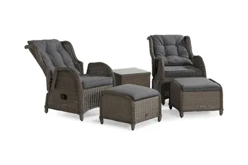 Marcus Cafésett med 2 Reclinerlenestoler m Pute - Grå - Hagemøbler & utemiljø - Hagegruppe - Cafemøbler & cafesett