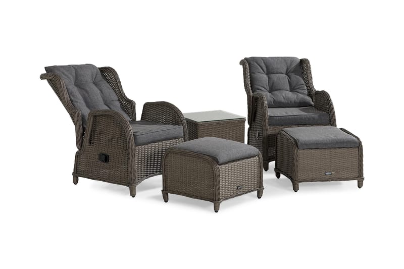 Marcus Cafésett med 2 Reclinerlenestoler m Pute - Grå - Hagemøbler & utemiljø - Hagegruppe - Cafemøbler & cafesett