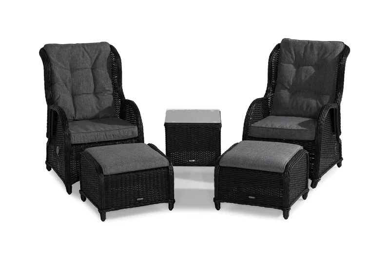 Marcus Cafésett med 2 Reclinerlenestoler m Pute - Svart - Hagemøbler & utemiljø - Hagegruppe - Cafemøbler & cafesett