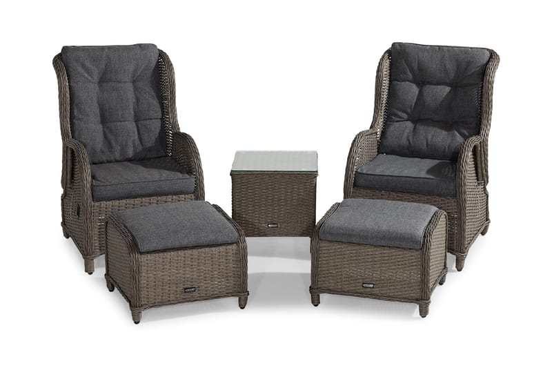 Marcus Cafésett med 2 Reclinerlenestoler m Pute - Grå - Hagemøbler & utemiljø - Hagegruppe - Cafemøbler & cafesett