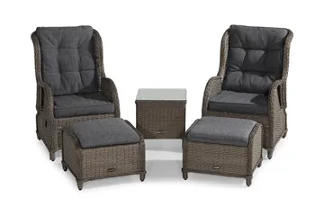 Marcus Cafésett med 2 Reclinerlenestoler m Pute - Grå - Hagemøbler & utemiljø - Hagegruppe - Cafemøbler & cafesett