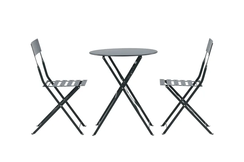 Marseille Cafésett Rundt Ø60 cm + 2 Matstoler Mørkgrå, Mørkegrå