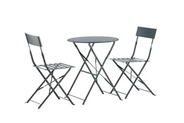 Marseille Cafésett Rundt Ø60 cm + 2 Matstoler Mørkgrå - Mørkegrå - Hagemøbler & utemiljø - Hagegruppe - Cafemøbler & cafesett