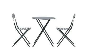 Marseille Cafésett Rundt Ø60 cm + 2 Matstoler Mørkgrå - Mørkegrå - Hagemøbler & utemiljø - Hagegruppe - Cafemøbler & cafesett