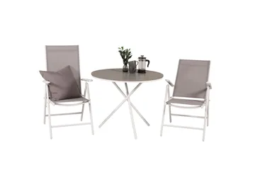 Parma Cafésett Rundt Ø90 cm + 2 Break Posisjonsstoler - Hvit/Grå - Hagemøbler & utemiljø - Hagegruppe - Cafemøbler & cafesett