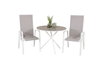 Parma Cafésett Rundt Ø90 cm + 2 Copacabana Karmstoler - Brun/Hvit - Hagemøbler & utemiljø - Hagegruppe - Cafemøbler & cafesett