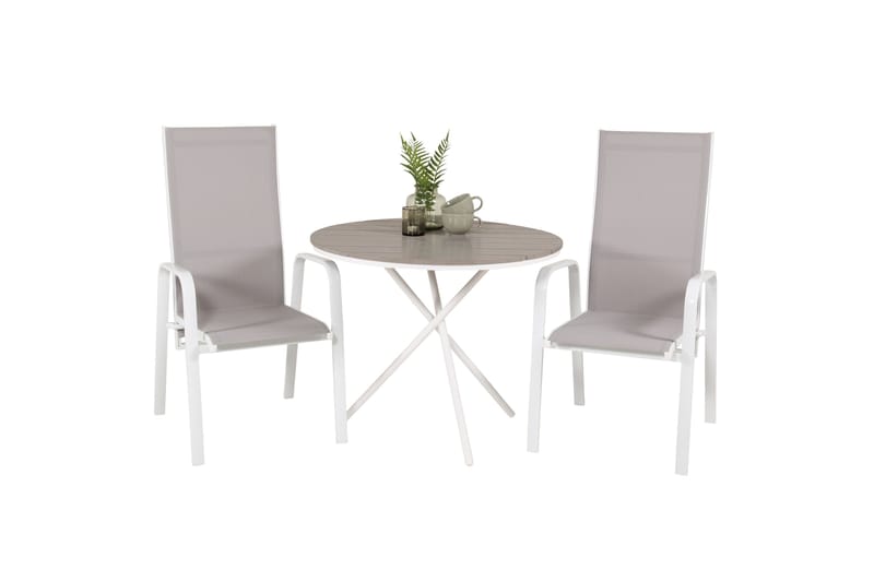Parma Cafésett Rundt Ø90 cm + 2 Copacabana Karmstoler - Brun/Hvit - Hagemøbler & utemiljø - Hagegruppe - Cafemøbler & cafesett