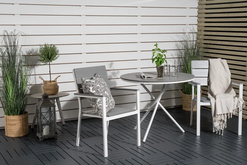 Parma Cafésett Rundt Ø90 cm + 2 Levels Stoler - Hvit/Grå - Hagemøbler & utemiljø - Hagegruppe - Cafemøbler & cafesett