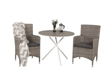 Parma Cafésett Rundt Ø90 cm + 2 Malin Karmstoler - Brun/Hvit - Hagemøbler & utemiljø - Hagegruppe - Cafemøbler & cafesett