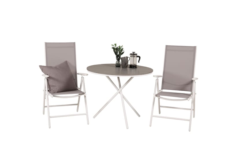 Parma Cafésett Rundt Ø90 cm + 2 Break Posisjonsstoler - Hvit/Grå - Hagemøbler & utemiljø - Hagegruppe - Cafemøbler & cafesett