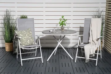 Parma Cafésett Rundt Ø90 cm + 2 Break Posisjonsstoler - Hvit/Grå - Hagemøbler & utemiljø - Hagegruppe - Cafemøbler & cafesett