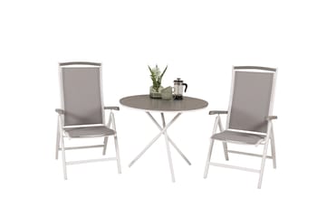 Parma Spisegruppe Rund Ø90 cm + 2 Albany Spisestoler - Hvit/Grå - Hagemøbler & utemiljø - Hagegruppe - Cafemøbler & cafesett