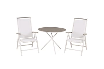 Parma Spisegruppe Rund Ø90 cm + 2 Albany Spisestoler - Hvit/Grå - Hagemøbler & utemiljø - Hagegruppe - Cafemøbler & cafesett