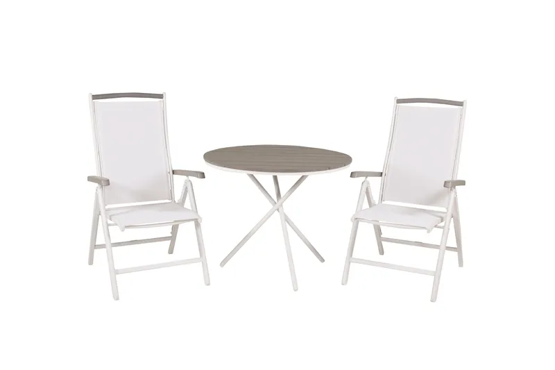 Parma Spisegruppe Rund Ø90 cm + 2 Albany Spisestoler, Hvit/Grå