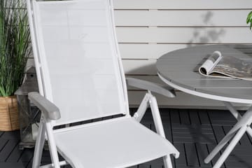 Parma Spisegruppe Rund Ø90 cm + 2 Albany Spisestoler - Hvit/Grå - Hagemøbler & utemiljø - Hagegruppe - Cafemøbler & cafesett