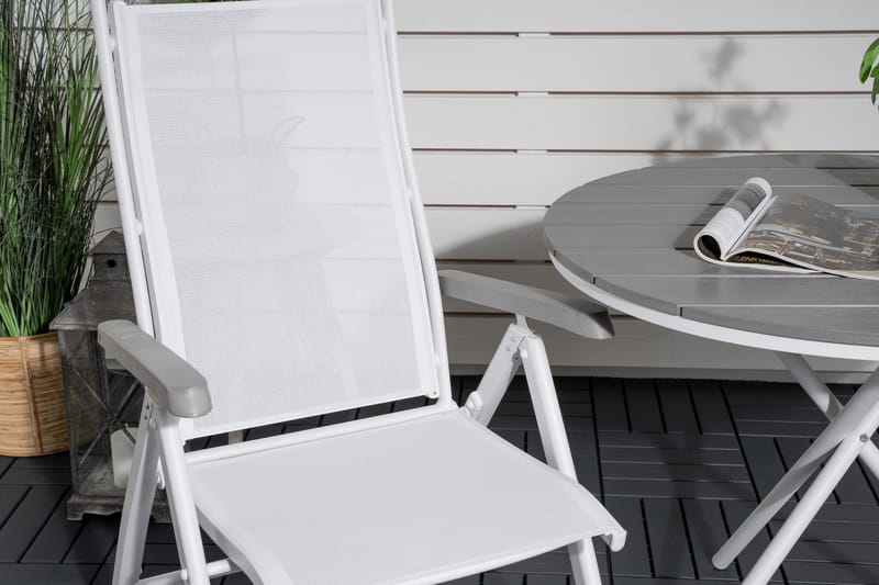 Parma Spisegruppe Rund Ø90 cm + 2 Albany Spisestoler - Hvit/Grå - Hagemøbler & utemiljø - Hagegruppe - Cafemøbler & cafesett