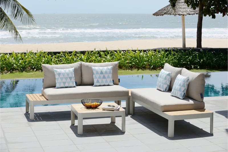 Portals Loungegruppe 4-seter - Hvit/Teak - Hagemøbler & utemiljø - Loungemøbler - Loungegrupper