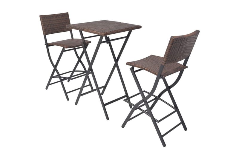 Sammenleggbart bistrosett 3 deler stål polyrotting brun - Brun - Cafemøbler & cafesett