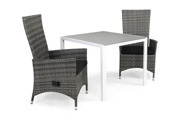 Tunis Spisegruppe 90+2 Jenny Regulerbare Stoler+Puter - Hvit/Grå/Svart - Hagemøbler & utemiljø - Hagegruppe - Cafemøbler & cafesett