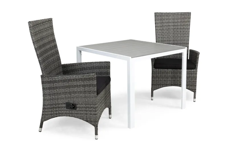 Tunis Spisegruppe 90+2 Jenny Regulerbare Stoler+Puter - Hvit/Grå/Svart - Hagemøbler & utemiljø - Hagegruppe - Cafemøbler & cafesett
