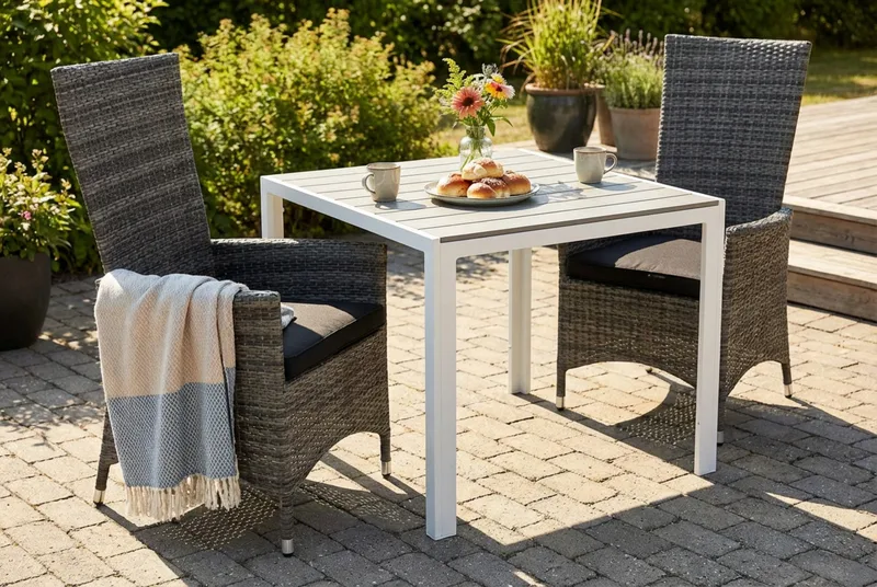 Tunis Spisegruppe 90+2 Jenny Regulerbare Stoler+Puter - Hvit/Grå/Svart - Hagemøbler & utemiljø - Hagegruppe - Cafemøbler & cafesett